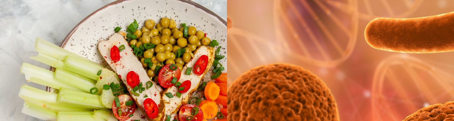 une assiette seine côtoie une image de cellules mal nourries